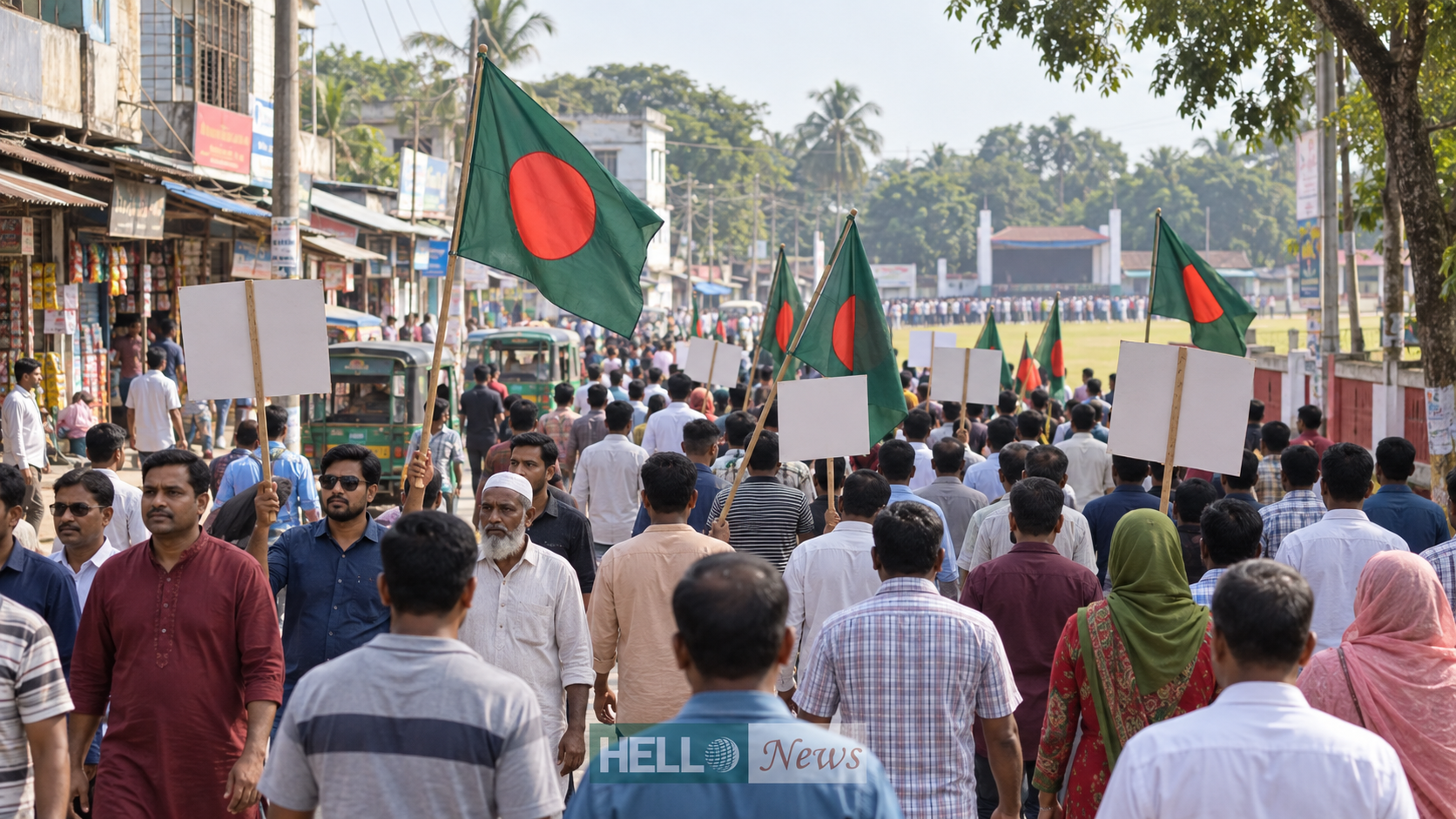উলিপুর শহরে শান্তিপূর্ণ রাজনৈতিক মিছিলের প্রতীকী দৃশ্য