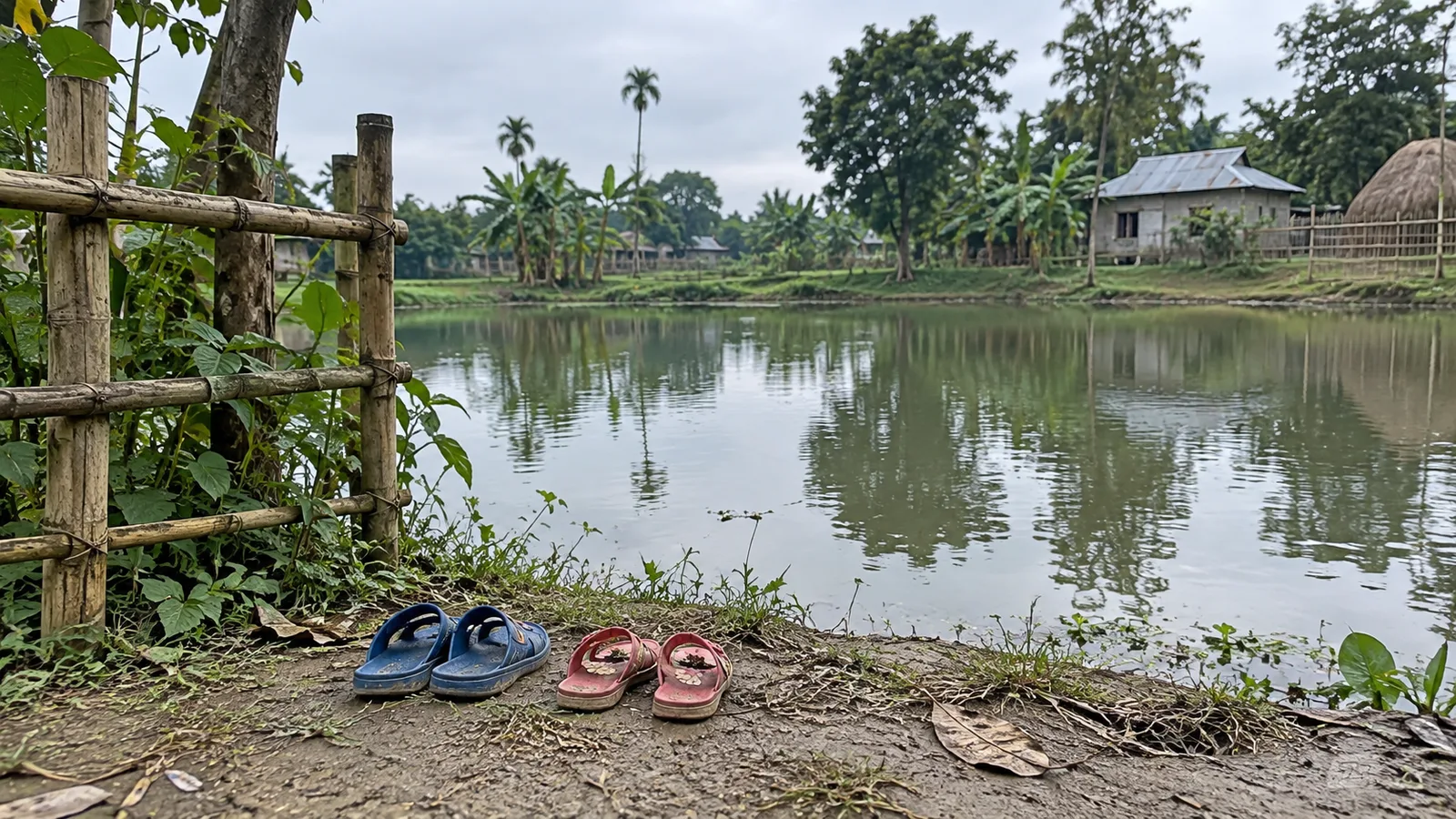 উলিপুরের গ্রামের একটি পুকুরপাড়ে শিশু নিরাপত্তার প্রতীকী ছবি